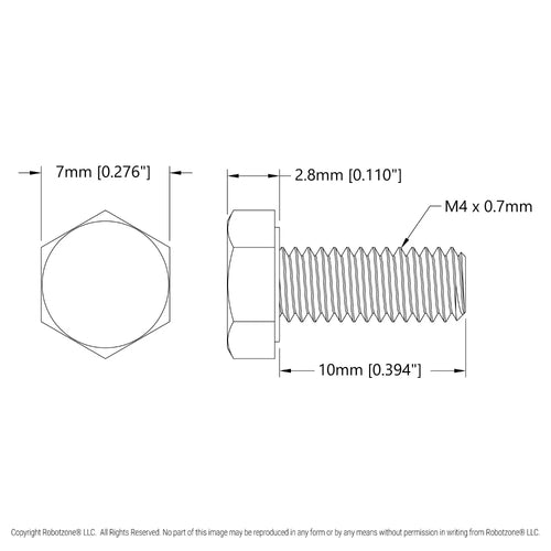ServoCity Zinc-Plated Steel Hex Head Screw (M4 x 0.7mm, 10mm Length) - 25 Pack