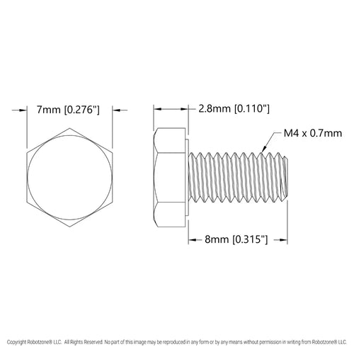 ServoCity Zinc-Plated Steel Hex Head Screw (M4 x 0.7mm, 8mm Length) - 25 Pack
