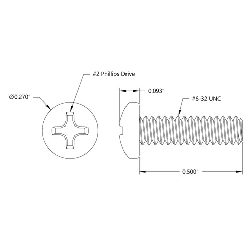ServoCity Zinc-Plated Steel Phillips Pan Head Screw (6-32 UNC, 1/2" Length) - 25 Pack