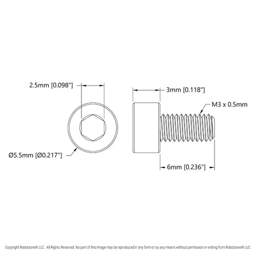 ServoCity Zinc-Plated Steel Socket Head Screw (M3 x 0.5mm, 6mm Length) - 6 Pack