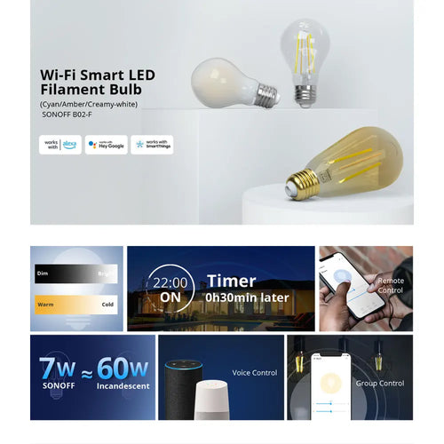 SONOFF B02-F Smart Wi-Fi LED Filament Bulb (B02-F-A19)