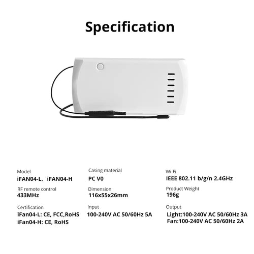 SONOFF iFan04: Wi-Fi Ceiling Fan & Light Controller (iFan04-L)