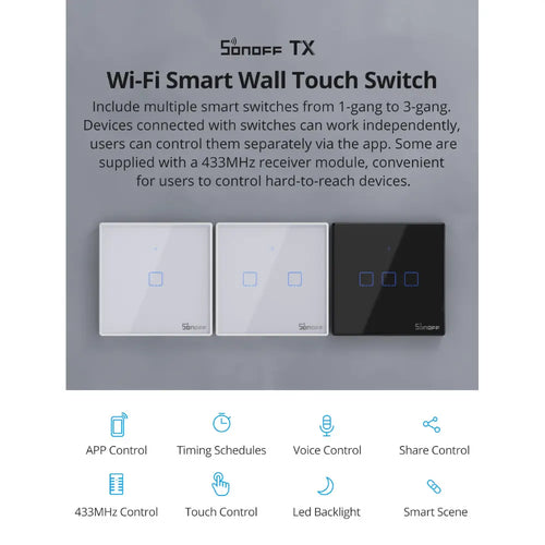 SONOFF TX Series WiFi Wall Switch (T2, EU, 2 Gang, White)