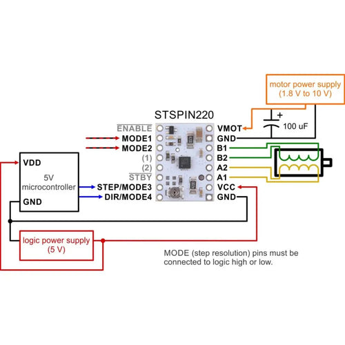 STSPIN220 Low-Voltage Stepper Motor Driver Carrier (Header Pins Soldered)