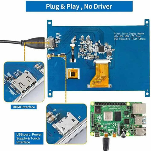 Sunfounder 7 Inch 1024x600 HDMI IPS LCD Capacitive Touchscreen for Raspberry Pi