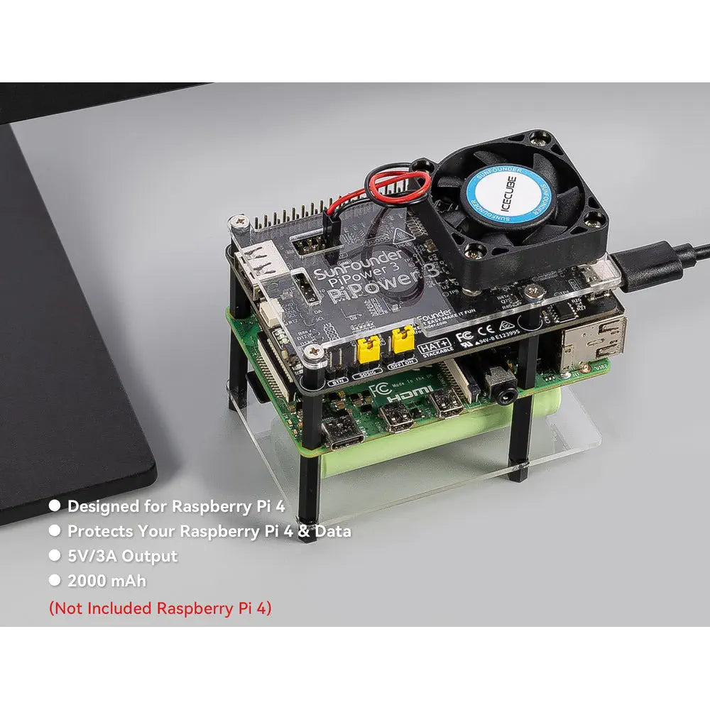 SunFounder Raspberry Pi 4 UPS Power Supply Compatible w/ RPi 4B/3B+/3B ...