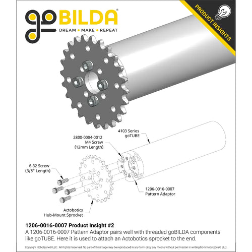Threaded Actobotics to Thru-Hole goBILDA Pattern Adaptor (16-7)