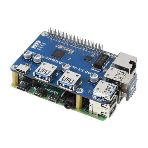 USB 3.2 Gen1 & Gigabit Ethernet HUB HAT for Raspberry Pi, 3x USB, 1x ETH