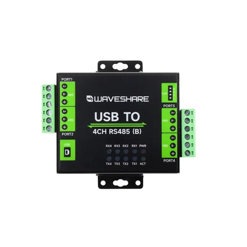 Waveshare Industrial USB to 4-Ch RS485 Converter (B), CH344L, Multi-OS Support