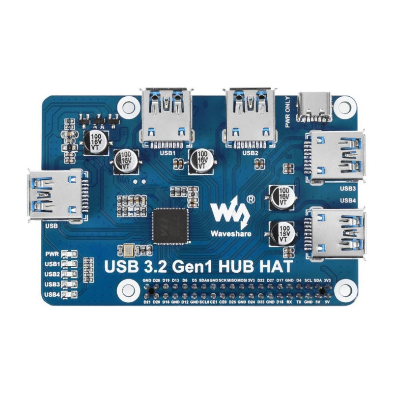 Waveshare USB 3.2 Gen1 HUB HAT for Raspberry Pi w/ 4x USB 3.2 Gen1 Ports