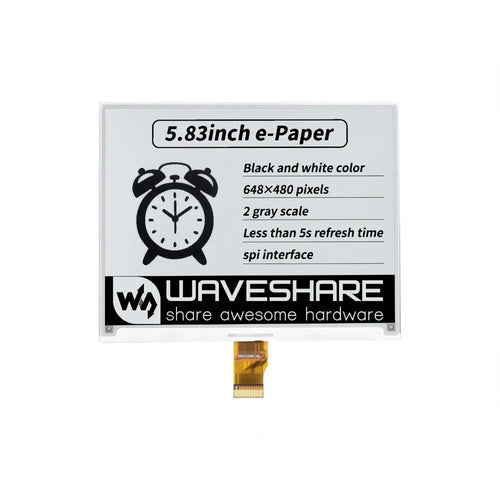 Waveshare 5.83" E-Paper E-Ink Raw Display, 648×480, Black/White, SPI, w/o PCB