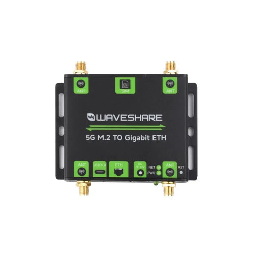 Waveshare 5G M.2 to Gigabit Ethernet Converter, 5G M.2 to USB3.1, Aluminum Alloy Case, Quad Antennas (EU)