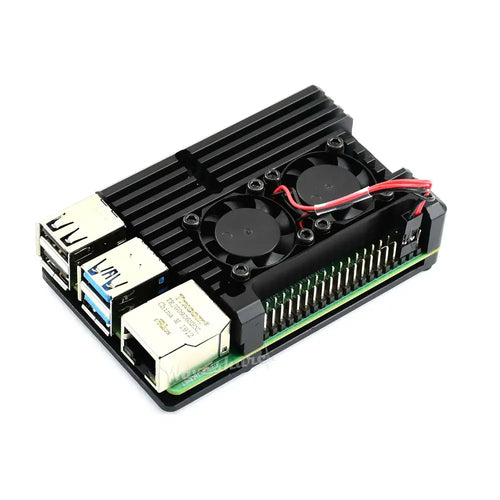 Waveshare Aluminium Alloy Case for Raspberry Pi 4, Dual Cooling Fans