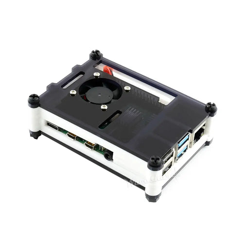 Waveshare Black/White Acrylic Case for Raspberry Pi 4 w/ Cooling Fan