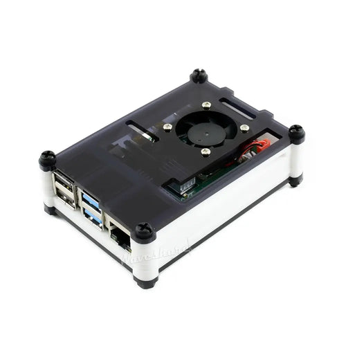 Waveshare Black/White Acrylic Case for Raspberry Pi 4 w/ Cooling Fan