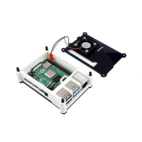 Waveshare Black/White Acrylic Case for Raspberry Pi 4 w/ Cooling Fan