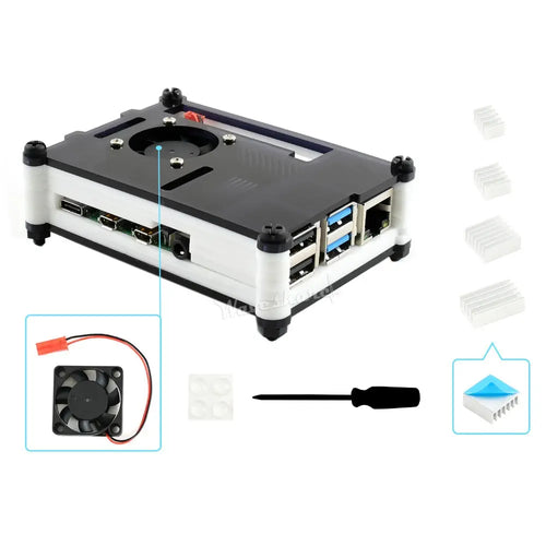 Waveshare Black/White Acrylic Case for Raspberry Pi 4 w/ Cooling Fan