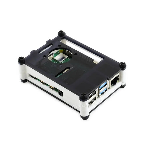 Waveshare Black/White Acrylic Case for Raspberry Pi 4 w/ Cooling Fan