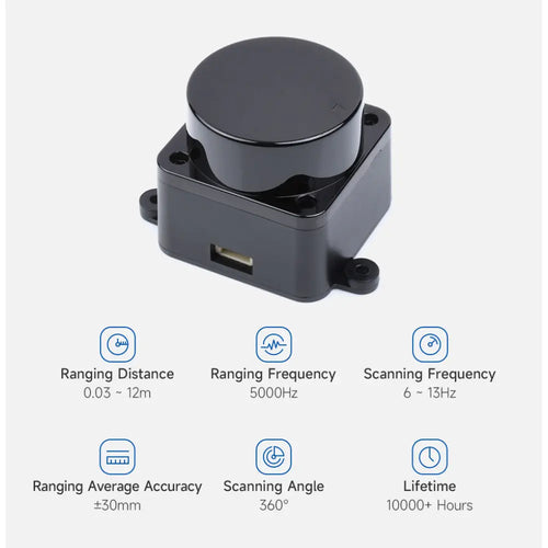 Waveshare D500 Developer Kit, DTOF Laser Ranging Sensor, 360° Omni-Directional Lidar, UART Bus