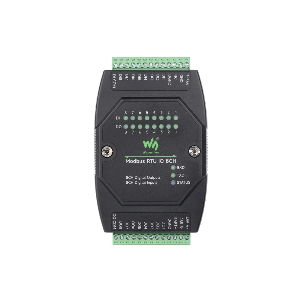 Waveshare Industrial 8-Ch Digital Input & Output Module, DC 7~36V Wide Voltage Power Supply, Modbus RTU Protocol