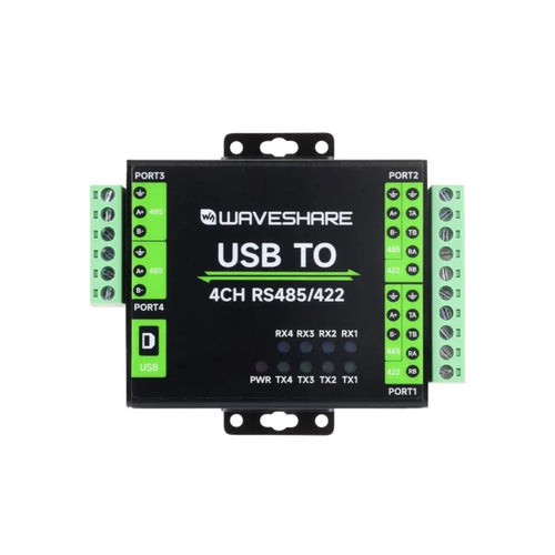Waveshare Industrial Isolated USB to RS485/422 Converter, FT4232HL Chip, Supports USB to 2-Ch RS485 + 2-Ch RS485/422