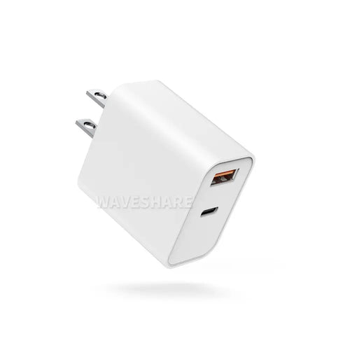 Waveshare PD30W Dual-Port Fast Charger, USB Type-A/Type-C Wall Charger Block, US Plug