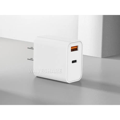Waveshare PD30W Dual-Port Fast Charger, USB Type-A/Type-C Wall Charger Block, US Plug