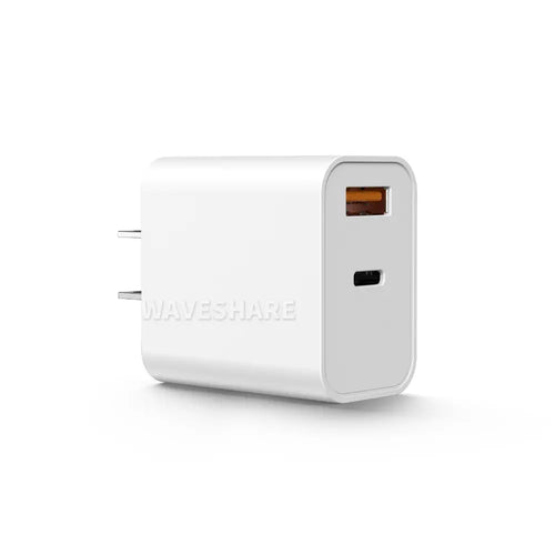 Waveshare PD30W Dual-Port Fast Charger, USB Type-A/Type-C Wall Charger Block, US Plug