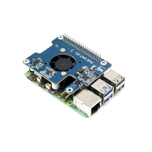 Waveshare PoE HAT (F) for Raspberry Pi 5, High Power, Onboard Cooling Fan, w/ Heatsink, Supports 802.3af/at Network Standard