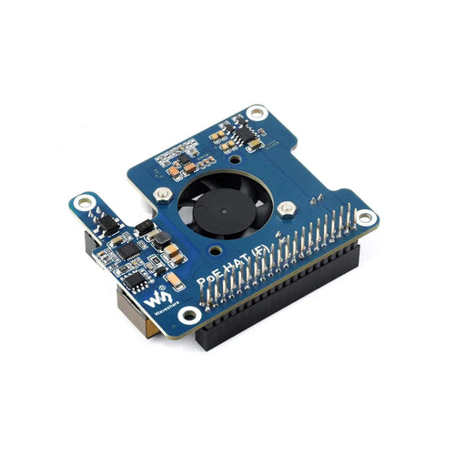 Waveshare PoE HAT (F) for Raspberry Pi 5, High Power, Onboard Cooling Fan, w/ Heatsink, Supports 802.3af/at Network Standard