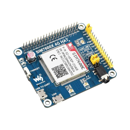Waveshare SIM7600E LTE Cat-1 HAT for Raspberry Pi, 3G/2G/GNSS (Southeast Asia, West Asia, Europe, Africa)
