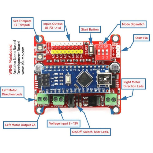 JSumo Wing Arduino Robot Controller (w/ Arduino Nano)