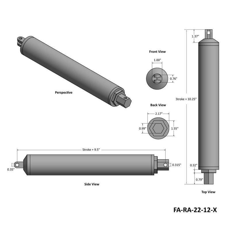 12'' Stroke, 22lb Force High Speed Linear Actuator