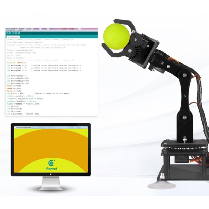 Adeept 5-DOF Arduino Compatible Programmable Orange Robot Arm Kit w/ OLED Display