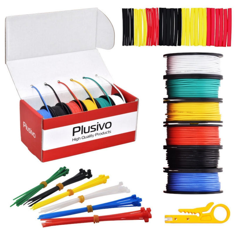 Plusivo 22AWG Solid Core PVC Wire Kit - 6 Colors (10m each)
