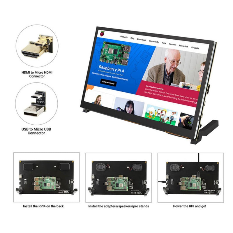 RC101S 10.1-inch 1024 x 600 IPS HDMI Capacitive Touch Monitor w/ Speaker & Stand